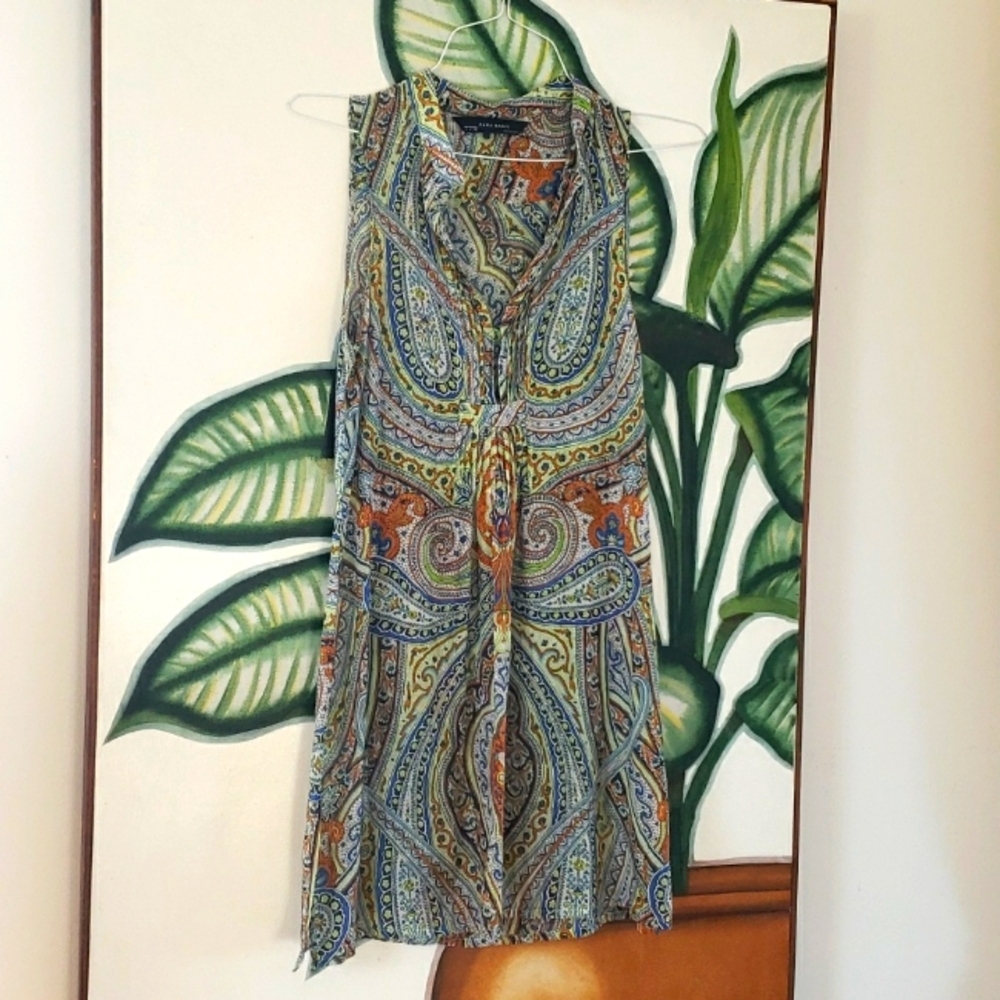 Zara Basic Semi-sheer Pasley Multicolor Print Sleeveless Silky Dress, Size S. - Picture 11 of 16